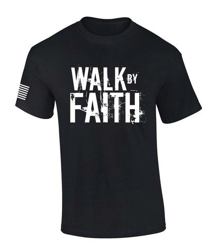 Mens Christian Shirt Distressed Walk By Faith Not By Sight Scripture American