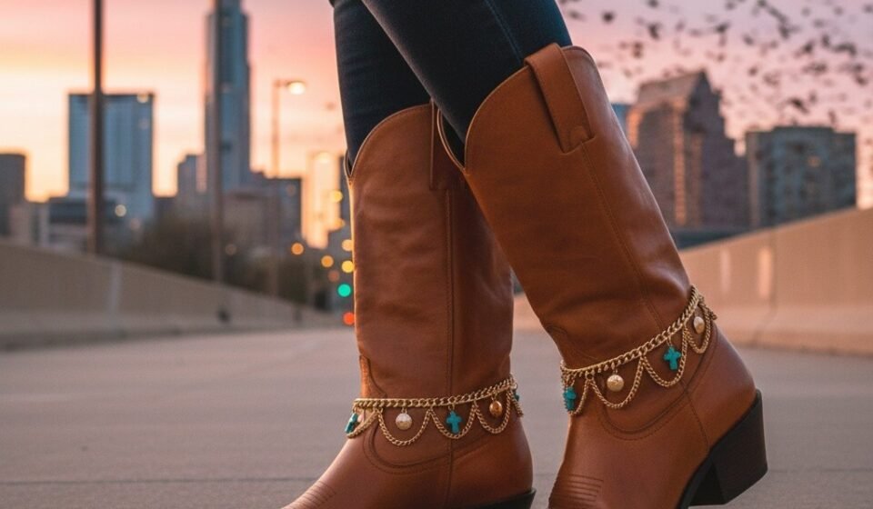 Women Gold Metal Boot Chain Bracelet Shoe Turquoise Cross Charm Religious PAIR