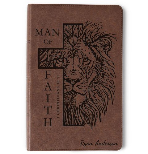 Personalized KJV Bible, Man of Faith Lion Design, Custom Engraved Name, Baptism