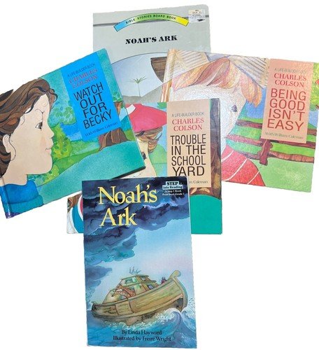 Lot Of 5 Vintage Books Kids Bible Stories Religious 80s Life Builder Book Noah’s