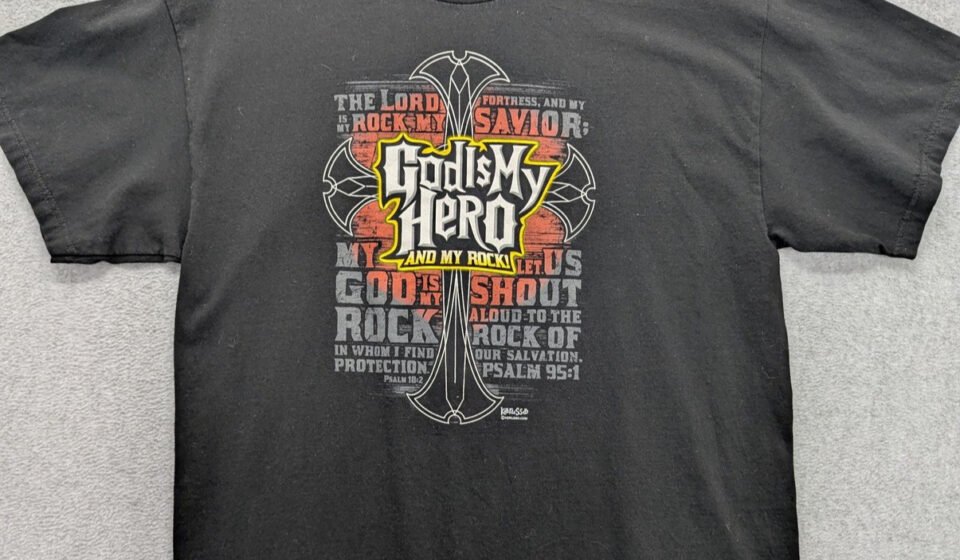 Alstyle Shirt Mens Large Black God Is My Hero Christian Graphic Tee Cross
