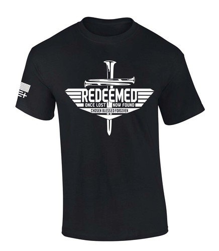 Men’s Christian T-shirt Redeemed Once Lost Now Found Chosen Blessed Forgiven