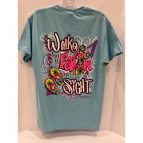 Sweet Thing Apparel Walk By Faith Not By Sight T-Shirt Blue Medium 2 Corinthians